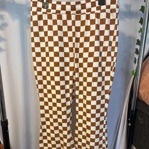 Soft Checkered Bell Bottom Pants